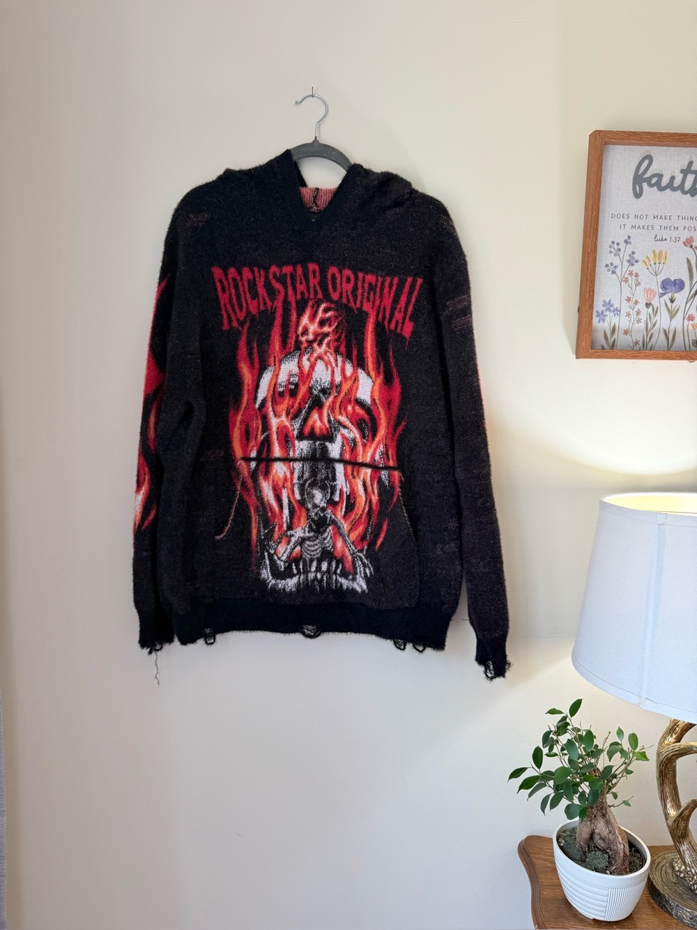 Rockstar Original Flame Graphic Crewneck Sweater - Black & Red hoodie